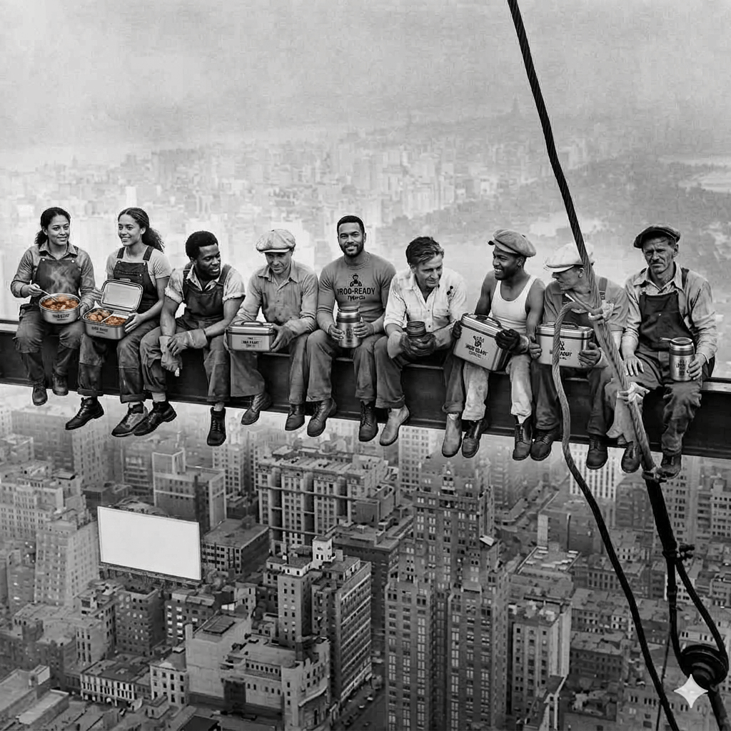 Stoke Co fueling the men and women that build our world — high-rise construction crew enjoying hot meals anywhere high above the city skyline.